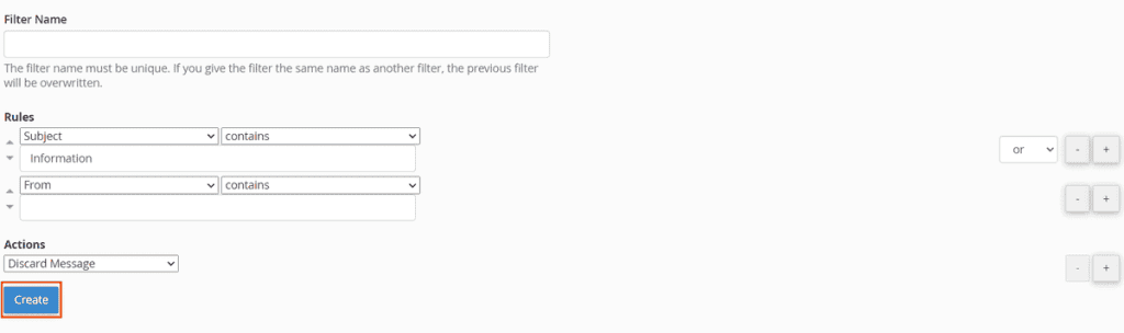 Email Filter Create