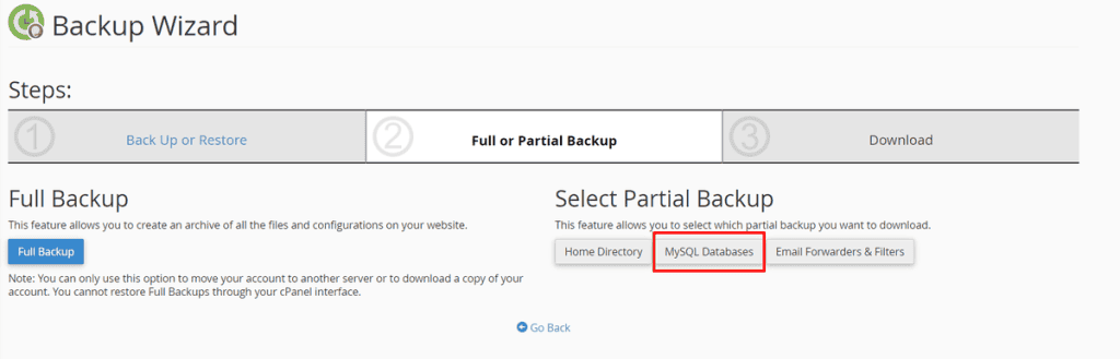 Export Database Partial Backup