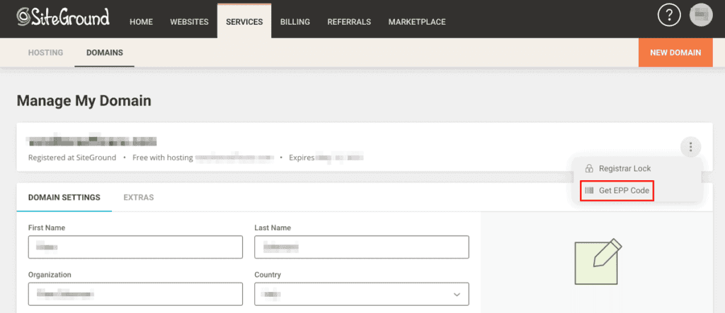Get Epp Code Siteground