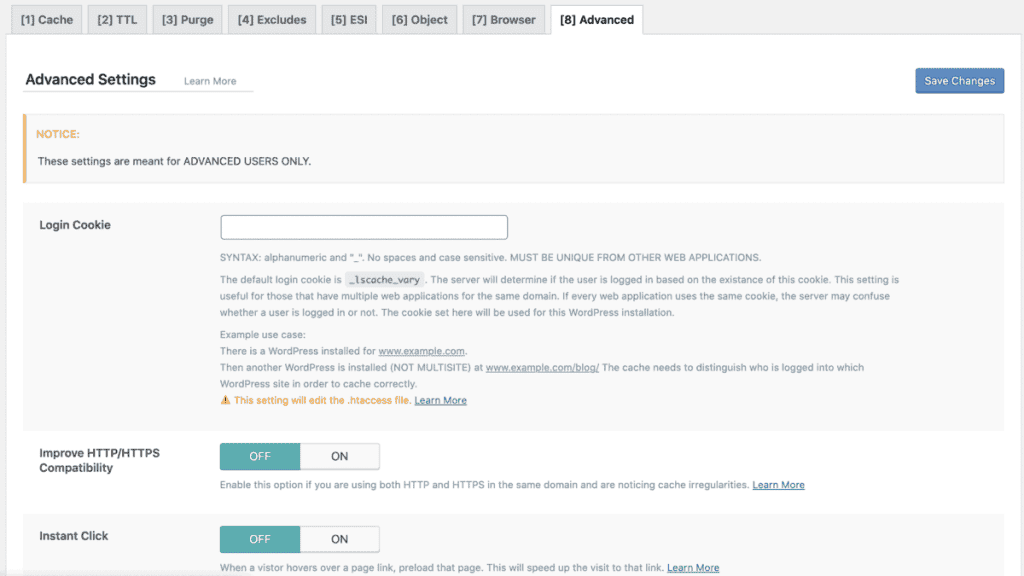 Litespeed Cache Advanced Settings