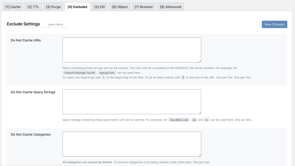 Litespeed Cache Excludes Settings