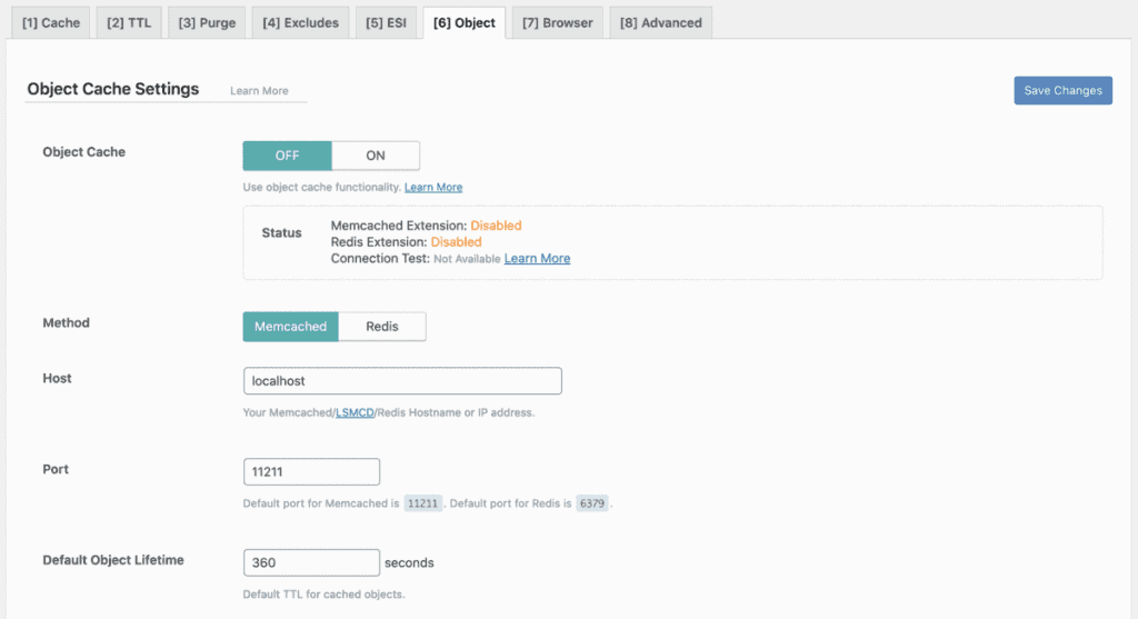 Litespeed Cache Object Settings