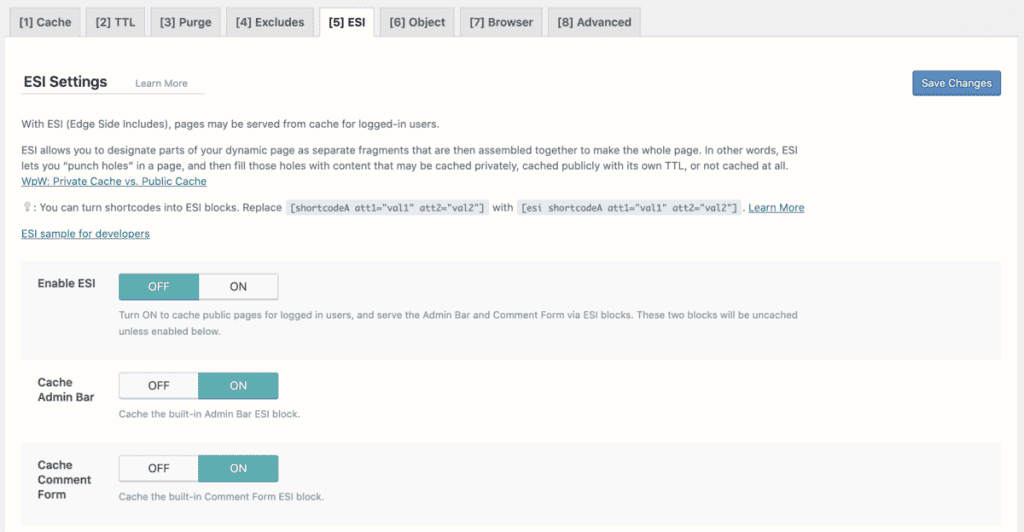 Litespeed Esi Settings