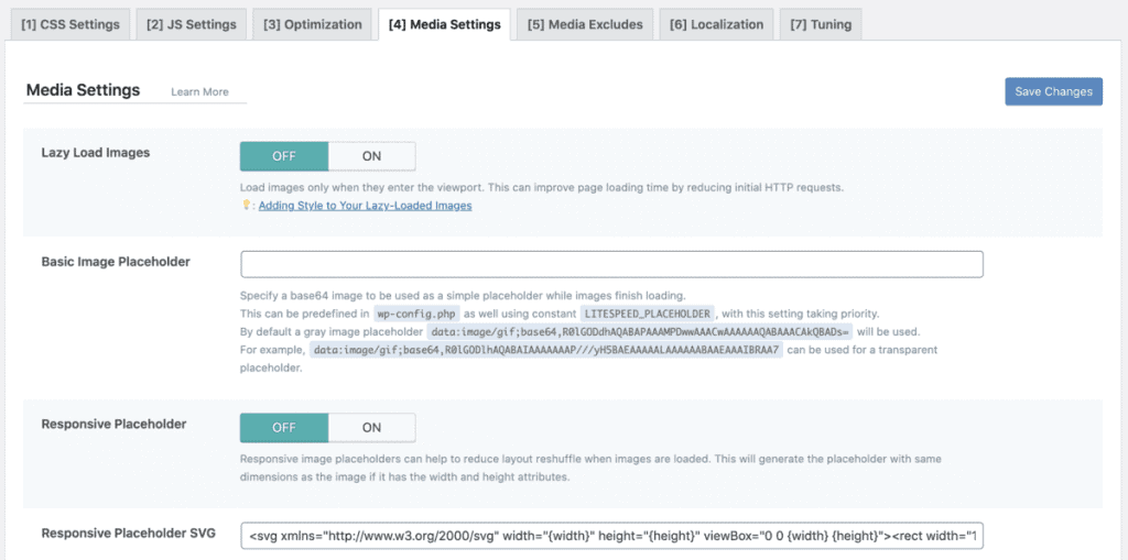 Litespeed Image And Media Settings