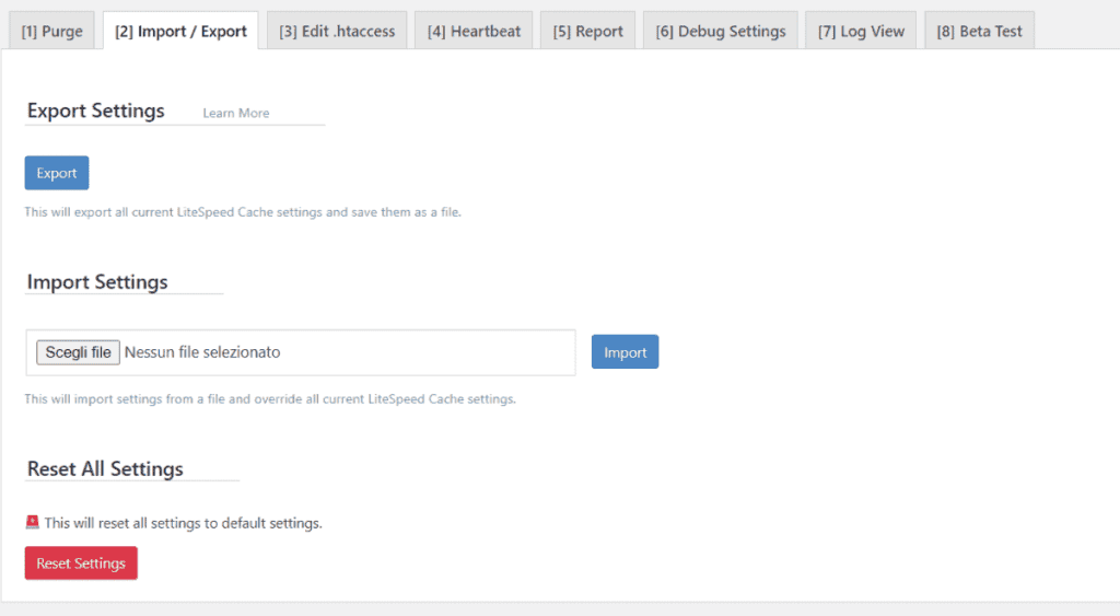 Litespeed Import Export Settings