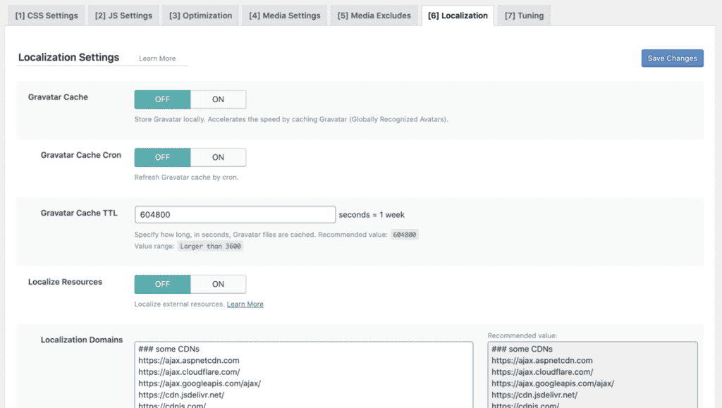 Litespeed Localization Settings