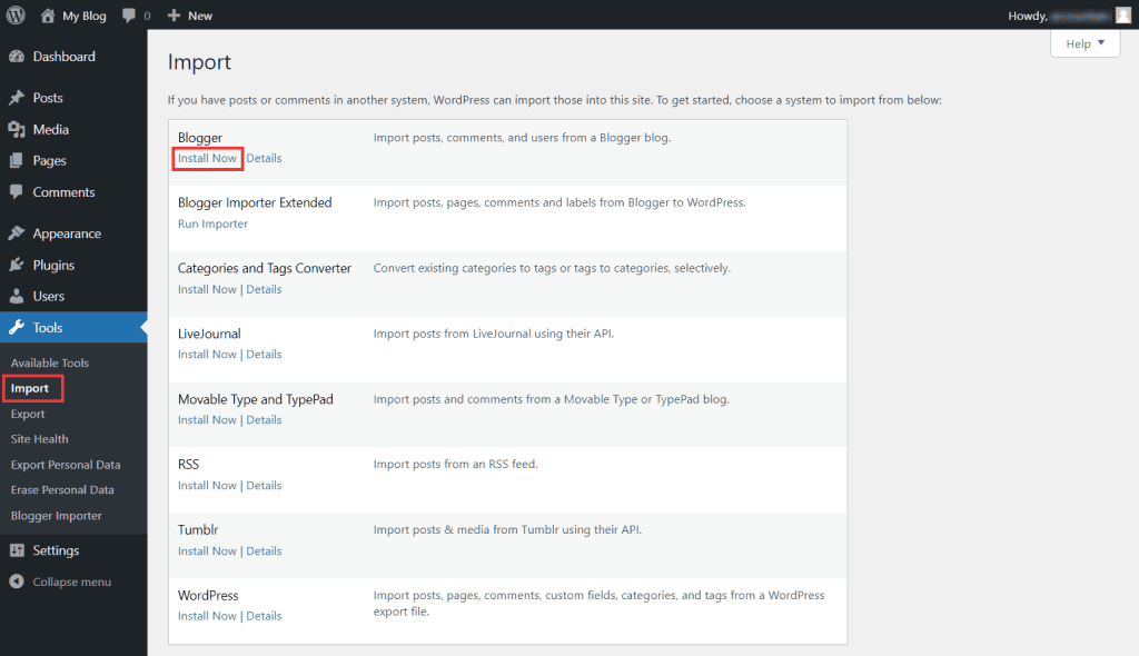 Migrate Blogger To WordPress Install Import Tool