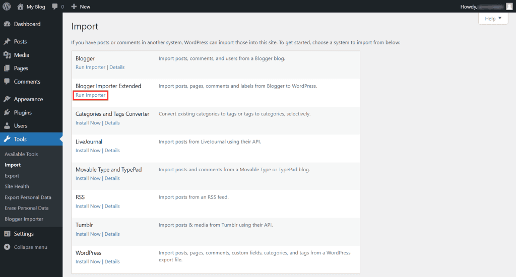 Migrate Blogger To WordPress Run Importer