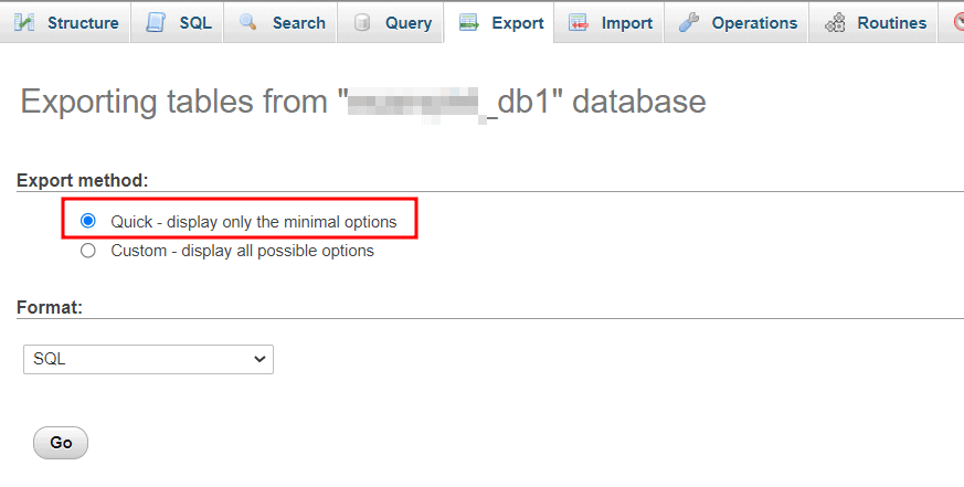 Quick Method Export Database