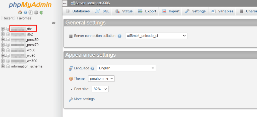 Select Database Phpmyadmin