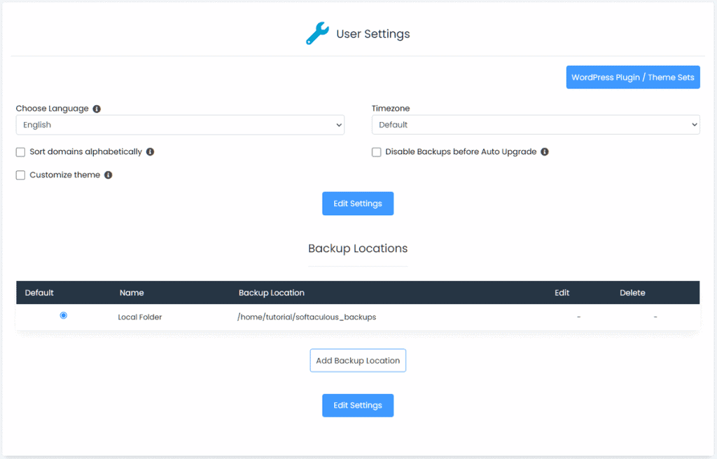 Softaculous User Settings