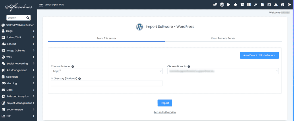 Staging Site Import Worppress Installation