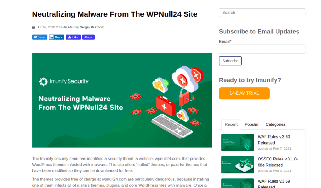 Wordpress Hacked Blog Imunify Malware