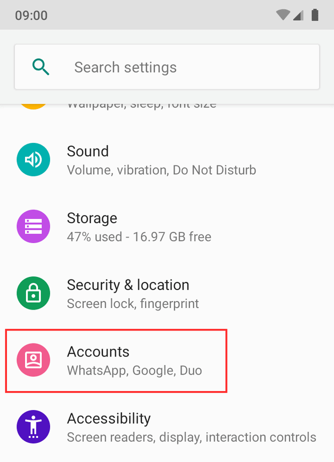 Android Settings Accounts