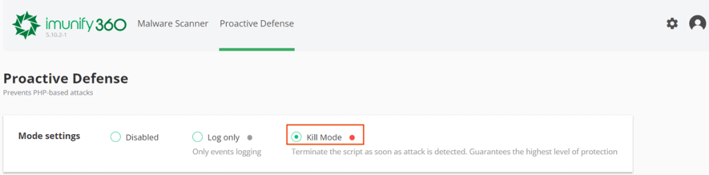Antivirus Scan Imunify 360 Kill Mode