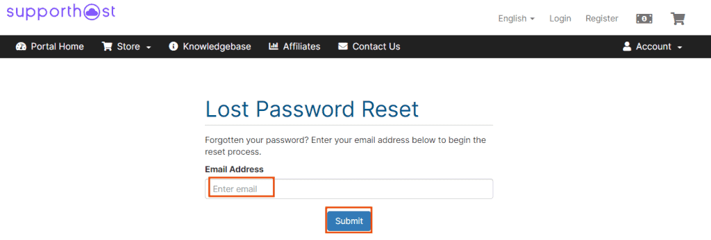 Client Area Password Reset