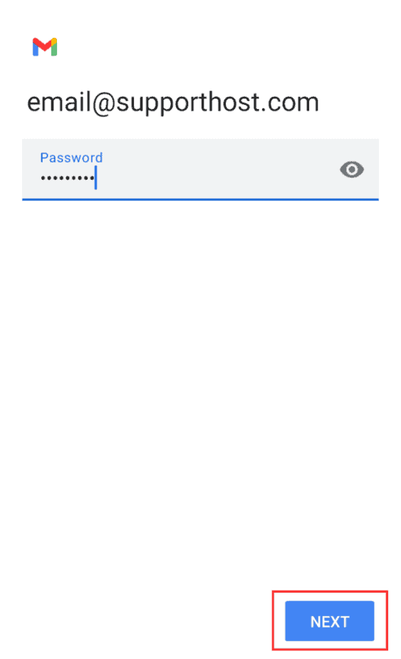 Email Client Android Enter Password