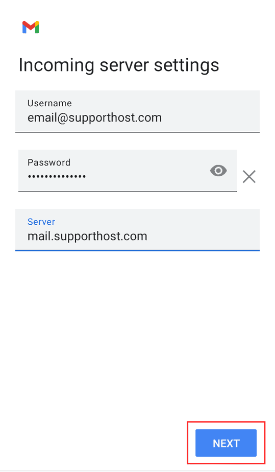 Email Client Android Incoming Server Settings