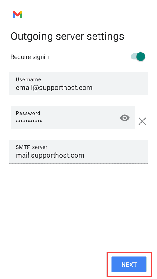 Email Client Android Outgoing Server Settings