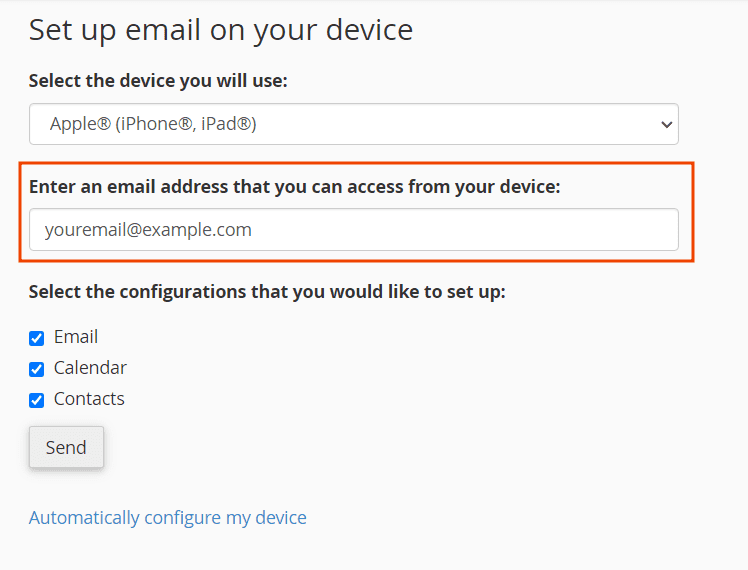 Enter Email Address Configuration