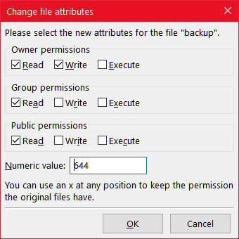 Filezilla Change Attributes