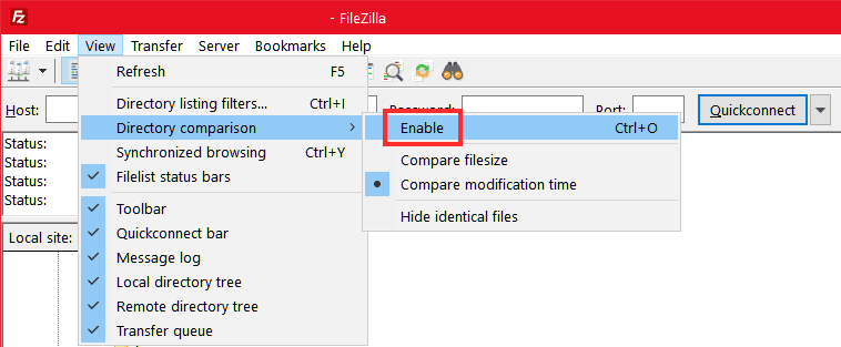 Filezilla Enable Directory Comparison