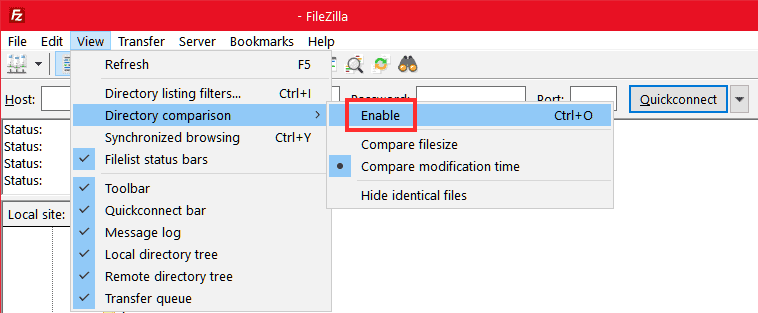 Filezilla Enable Directory Comparison