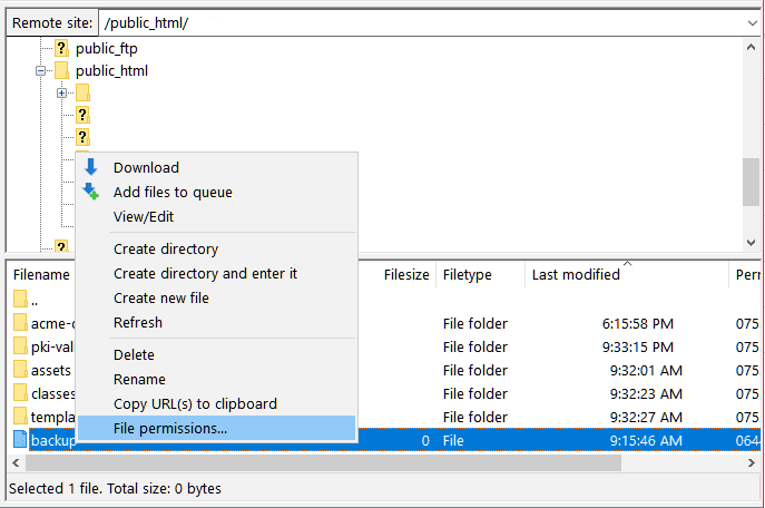 Filezilla File Permissions