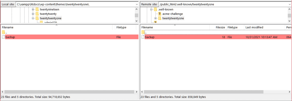 Filezilla Files Comparison Different Filesize