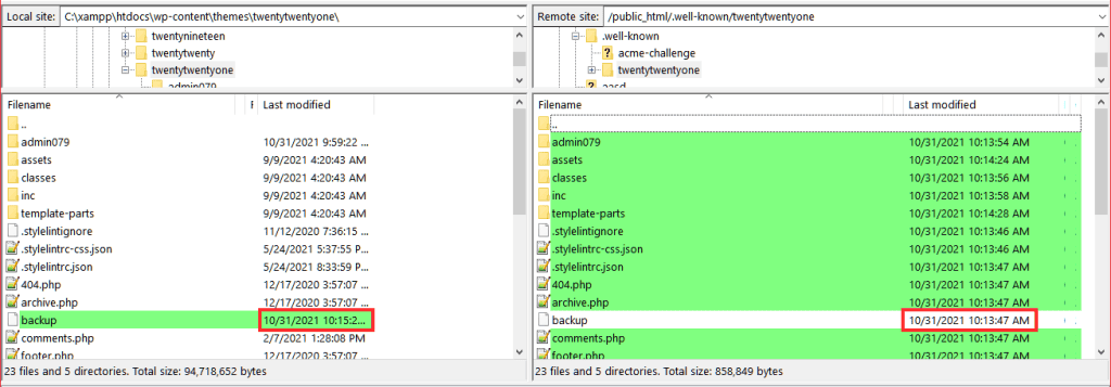 Filezilla Files Comparison Different Time