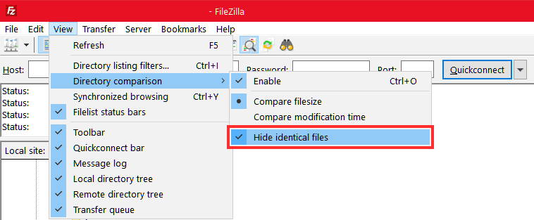 Filezilla Hide Identical Files