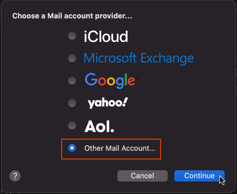 Mac Mail Other Mail Account