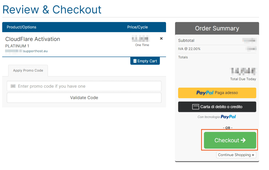 Order Addon Checkout