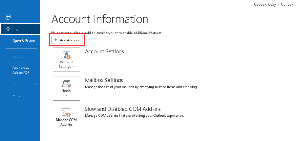 Outlook Add Account