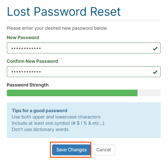 Password Reset Save Changes