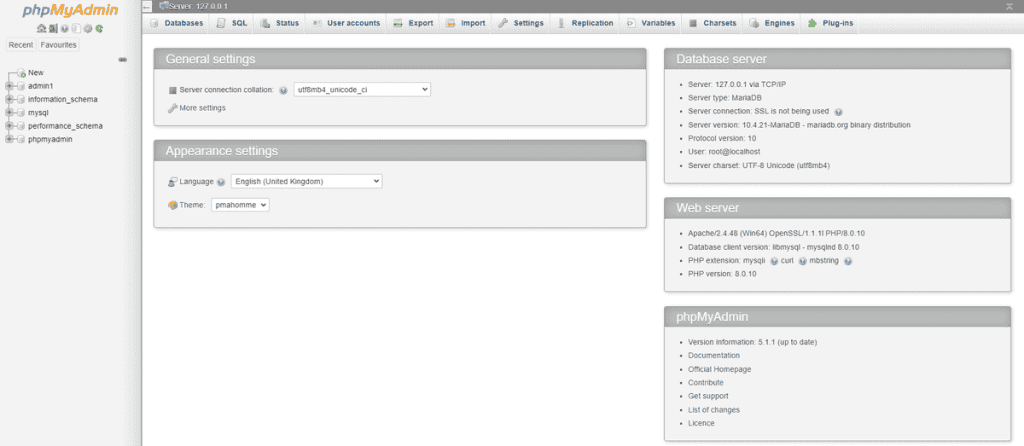 Phpmyadmin Dashboard