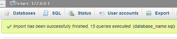 Phpmyadmin Import Successfull