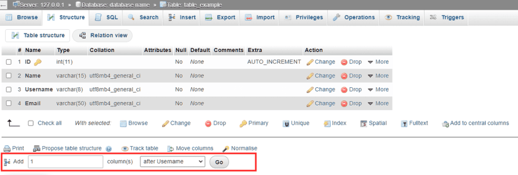 Phpmyadmin Inser New Column