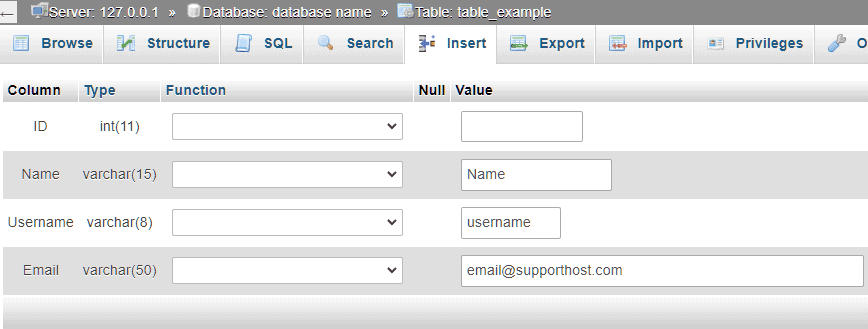 Phpmyadmin Insert Data In A Table