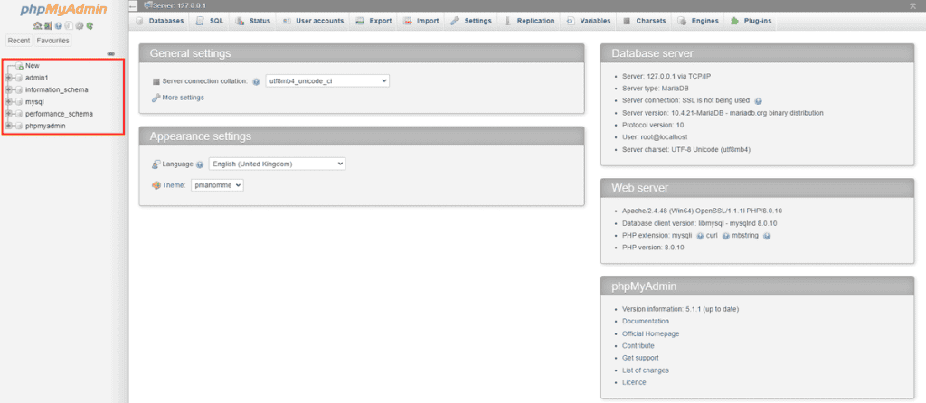 Phpmyadmin List Of All Database