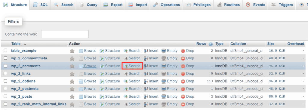 Phpmyadmin Search In A Table