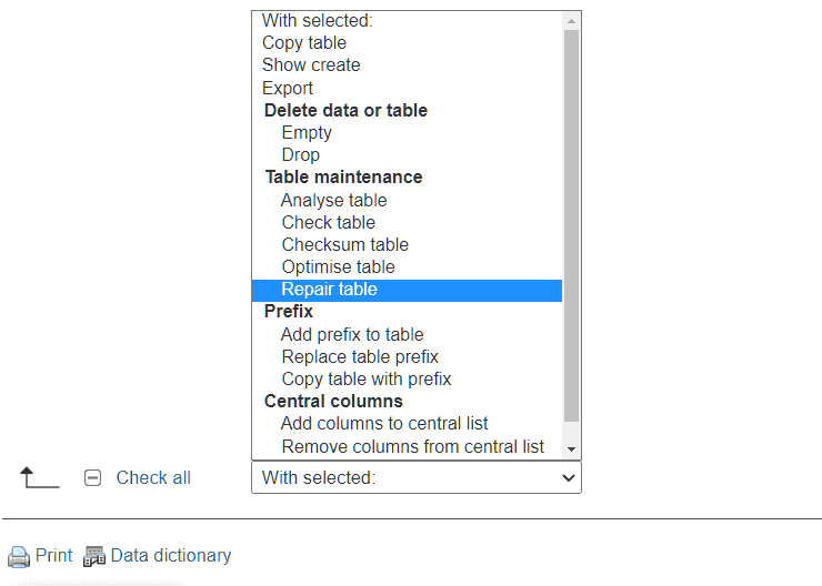 Phpmyadmin Table Administration