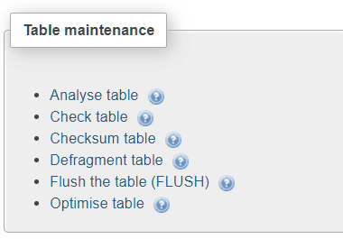 Phpmyadmin Table Maintenance Options