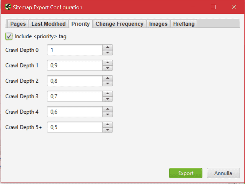 Sitemap Export Configuration