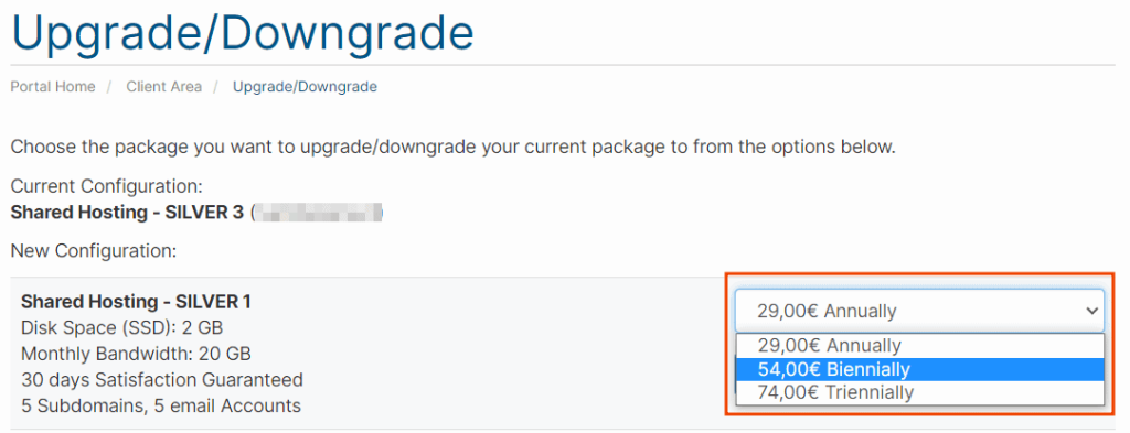 Upgrade Downgrade Billing Period