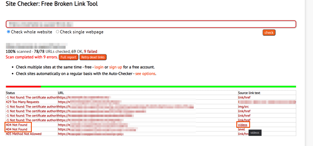 404 Error Dead Link Checker Scan Completed