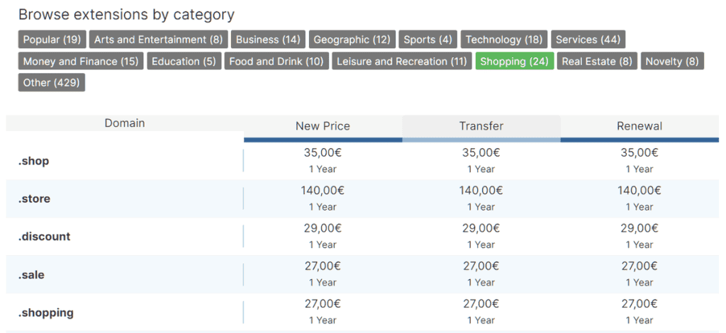 Available Domains Browse Exstensions