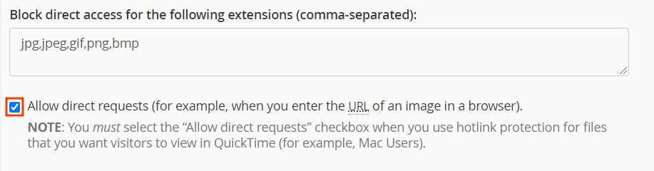 Configure Hotlink Protection Direct Requests