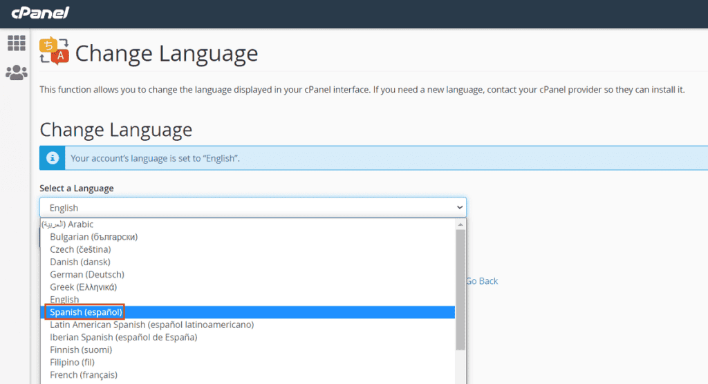 Cpanel Change Language