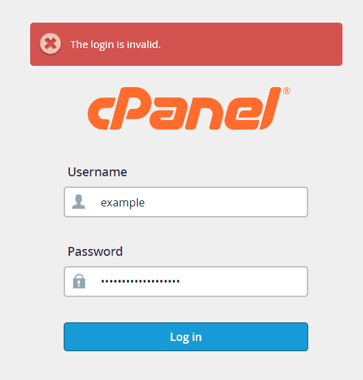 CPANEL Inválido Inicio de sesión